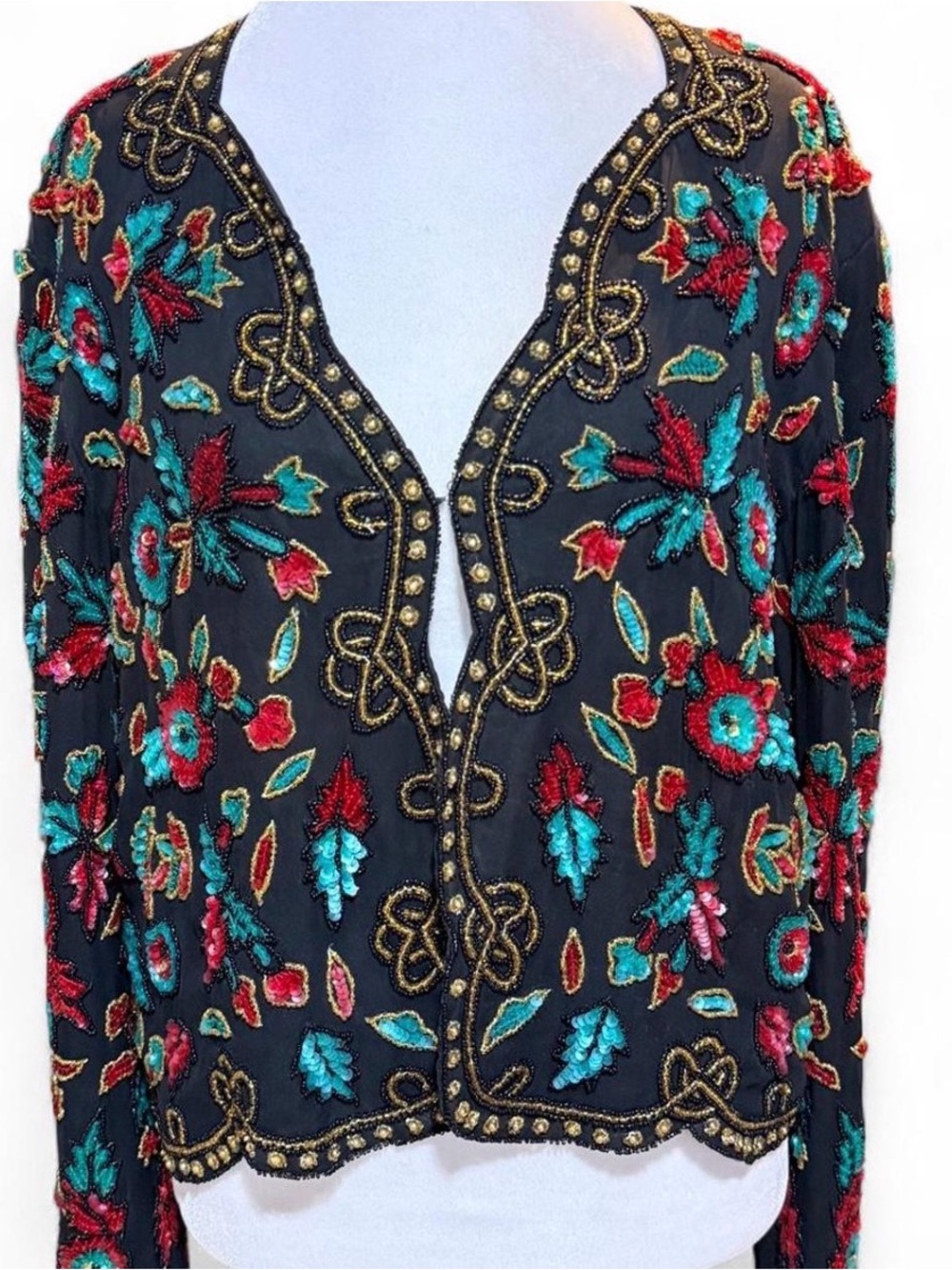 Della Roufogali Niteline Vintage 1980s Heavily Beaded Silk Cardigan